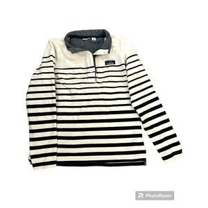 L.L. Bean Henley Long Sleeve Shirt Women’s Small White Navy Sailor Stripes Top